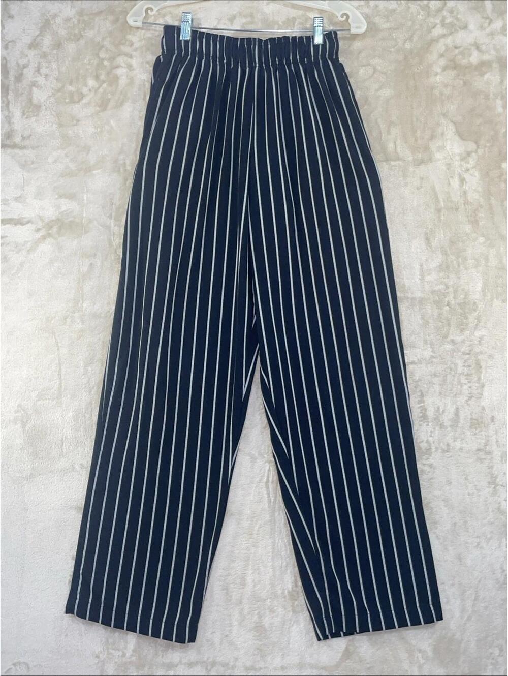 Chef Works Black White Striped Chef Pants Elastic Waist Pocket Size Small